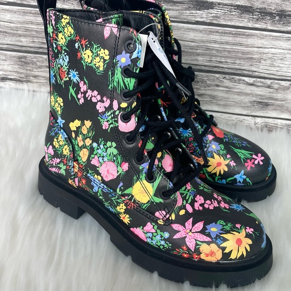 Rainbow Floral No Boundaries Memory Foam Combat Boots - Picture 2 of 9